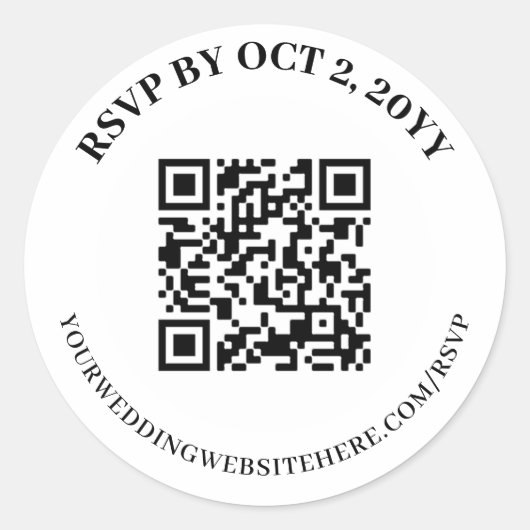 Eenvoudige Elegant White RSVP Online QR Code Ronde Sticker (Voorkant)