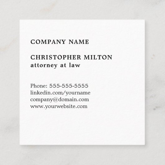 Eenvoudige Elegant Wit Zwart Monogram Attorney Vierkante Visitekaartje (Achterkant)