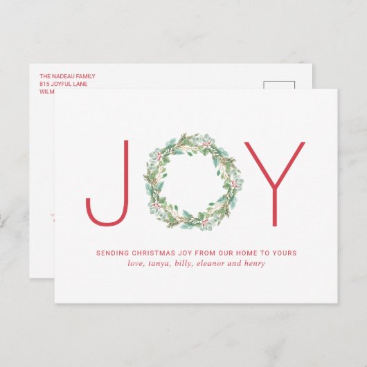 Eenvoudige Elegant Wreath Joy Kerstmis Feestdagenkaart (Voorkant / Achterkant)