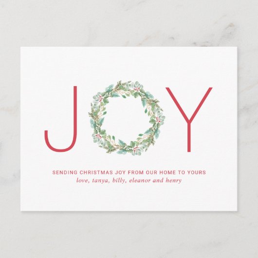 Eenvoudige Elegant Wreath Joy Kerstmis Feestdagenkaart (Voorkant)