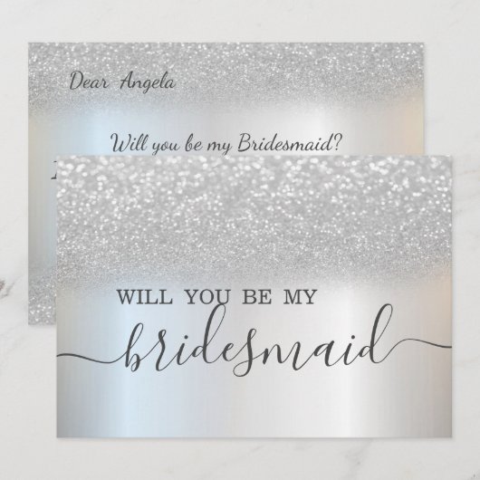 Eenvoudige Elegant Zilveren Glitter Bokeh Bruidsme Kaart (Voorkant / Achterkant)