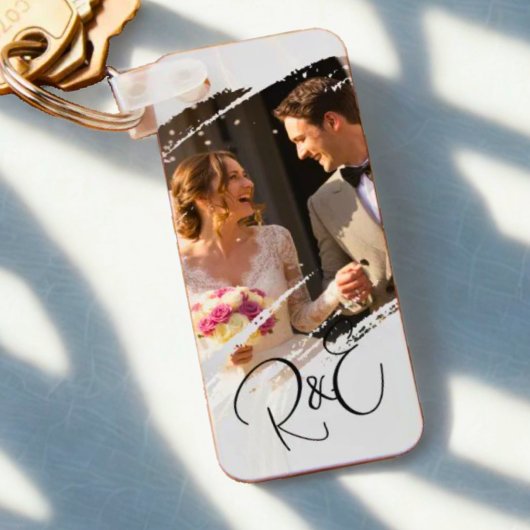 Eenvoudige Elegant Zwart-Wit 2 Foto Keepsake Sleutelhanger