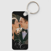 Eenvoudige Elegant Zwart-Wit 2 Foto Keepsake Sleutelhanger (Achterkant)