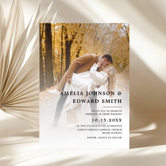 Eenvoudige Elegant Zwart Wit Foto Wedding Kaart