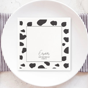 Eenvoudige Elegant Zwart-Wit Koe Print Verjaardag Servet