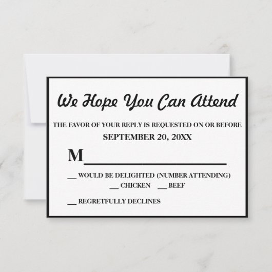 Eenvoudige Elegant Zwarte Huwelijk RSVP (Voorkant)