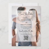 Eenvoudige Elegante 2 Foto Overlay QR Code Bruilof Save The Date (Voorkant)