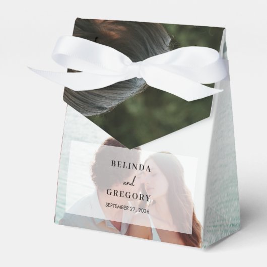 Eenvoudige Elegante 2 foto overlay script bruiloft Bedankdoosjes (Voorkant Zijde)