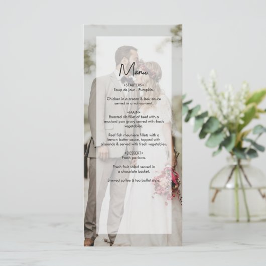 Eenvoudige Elegante 2 foto overlay script bruiloft Menu (Staand voorkant)