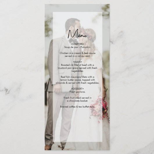 Eenvoudige Elegante 2 foto overlay script bruiloft Menu (Voorkant)
