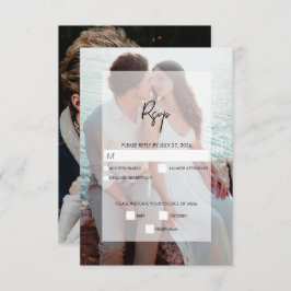 Eenvoudige Elegante 2 foto overlay script bruiloft RSVP Kaartje