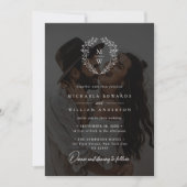 Eenvoudige elegante 2-foto tekst overlay bruiloft kaart (Voorkant)