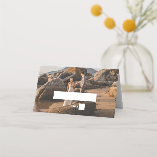 Eenvoudige Elegante 2Photo Overlay Script Wedding  Plaatskaartje (Voorkant)