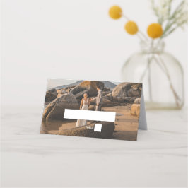 Eenvoudige Elegante 2Photo Overlay Script Wedding  Plaatskaartje