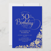 Eenvoudige Elegante 30e Verjaardag Royal Blue Gold Kaart (Voorkant)
