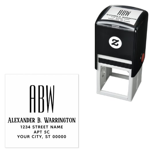 Eenvoudige Elegante 3 Initiaal Monogram Naam Adres Zelfinktende Stempel (In situ)