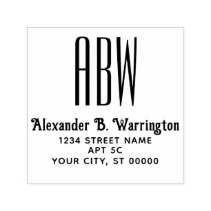 Eenvoudige Elegante 3 Initiaal Monogram Naam Adres Zelfinktende Stempel