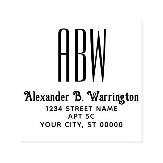 Eenvoudige Elegante 3 Initiaal Monogram Naam Adres Zelfinktende Stempel (Design)