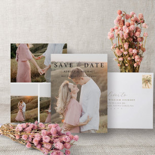 Eenvoudige Elegante 4 Foto's Moderne Script Verlov Save The Date