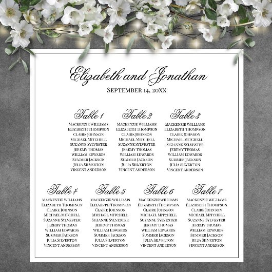 Eenvoudige Elegante 7 Tafel Bruiloft Zitplaats Cha Poster