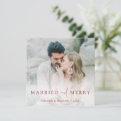 Eenvoudige elegante aangepaste foto Pas getrouwd k Feestdagenkaart (Staand voorkant)