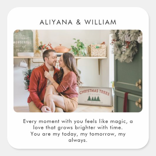 Eenvoudige Elegante Aangepaste Foto van Koppel Vierkante Sticker (Voorkant)