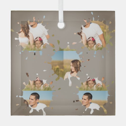 Eenvoudige, elegante, aangepaste fotocollage glas ornament (Voorkant)