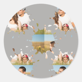 Eenvoudige, elegante, aangepaste fotocollage ronde sticker