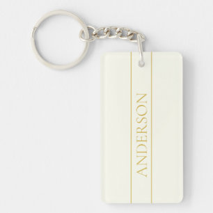 Eenvoudige Elegante Aanpasbare Tekst   Goud Wit Sleutelhanger