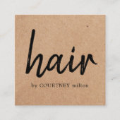 Eenvoudige, elegante afdrukbare Kraft Black Hair S Vierkante Visitekaartje (Voorkant)