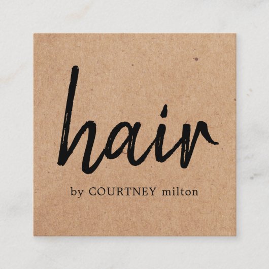 Eenvoudige, elegante afdrukbare Kraft Black Hair S Vierkante Visitekaartje (Voorkant)
