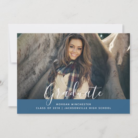 Eenvoudige elegante Afstuderen aankondiging | Blau (Voorkant)