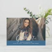 Eenvoudige elegante Afstuderen aankondiging | Blau (Staand voorkant)