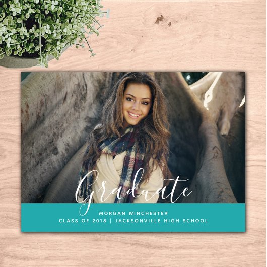 Eenvoudige elegante Afstuderen aankondiging | BLAU