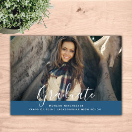 Eenvoudige elegante Afstuderen aankondiging | Blau