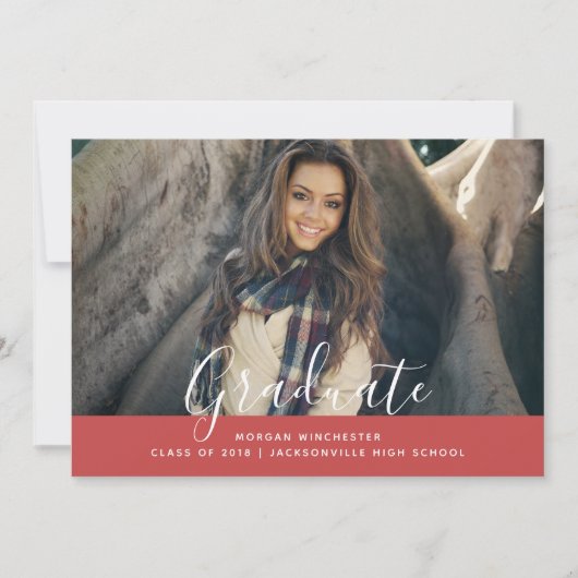 Eenvoudige elegante Afstuderen aankondiging | Rood (Voorkant)