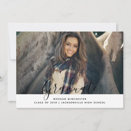 Eenvoudige elegante Afstuderen aankondiging | Wit (Voorkant)