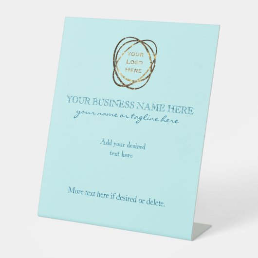Eenvoudige Elegante Aqua Custom Business Logo Reclamebord Met Voetstuk (Voorkant)