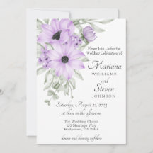Eenvoudige Elegante Aquarel Paarse Bloemige Uitnod