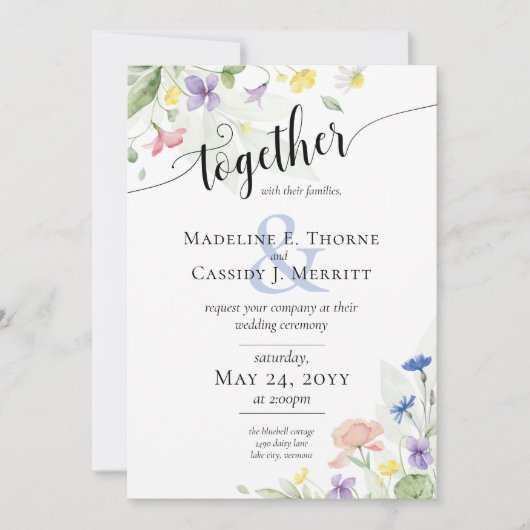 Eenvoudige Elegante Aquarel Wilde Bloemen Boho Bru Kaart (Voorkant)