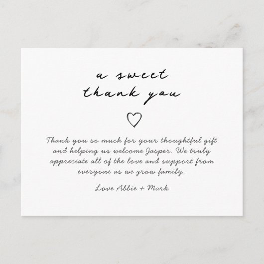 Eenvoudige elegante baby bedankkaart briefkaart (Voorkant)