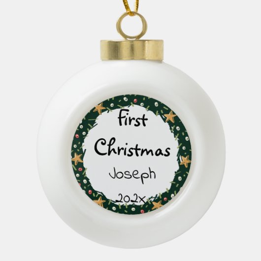 eenvoudige , elegante baby eerste kerstmis keramische bal ornament (Voorkant)