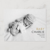Eenvoudige Elegante Baby Foto Geboorteaankondiging Briefkaart (Voorkant)