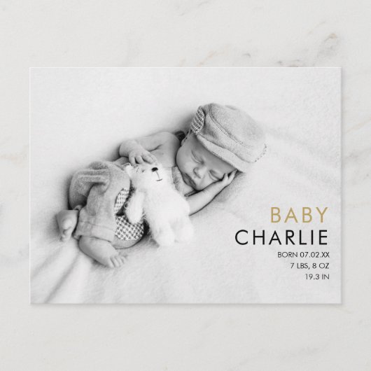 Eenvoudige Elegante Baby Foto Geboorteaankondiging Briefkaart (Voorkant)