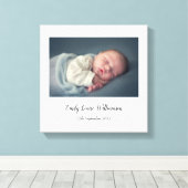 Eenvoudige Elegante Baby Foto Script Naam Canvas P (Insitu (Houten vloer))