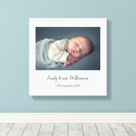 Eenvoudige Elegante Baby Foto Script Naam Canvas P (Insitu (Houten vloer))
