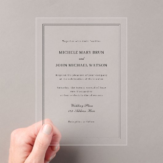 Eenvoudige Elegante Basis Minimal Neutral Lijst We Acryl Uitnodigingen (Insitu (Draagbaar))