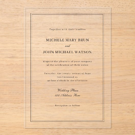 Eenvoudige Elegante Basis Minimal Neutral Lijst We Acryl Uitnodigingen (Voorkant)