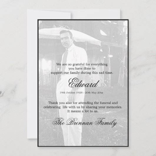 Eenvoudige elegante begrafenis zwart-wit bedankt (Achterkant)