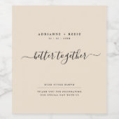 Eenvoudige elegante beige en zwarte bruiloft wijn etiket (Enkel label)